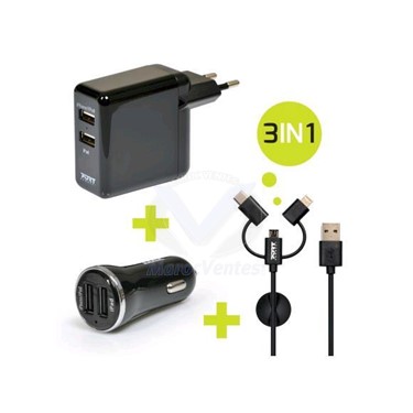 PORTDESIGN CHARGEUR VOITURE 2 USB & 2IN1 - EU
