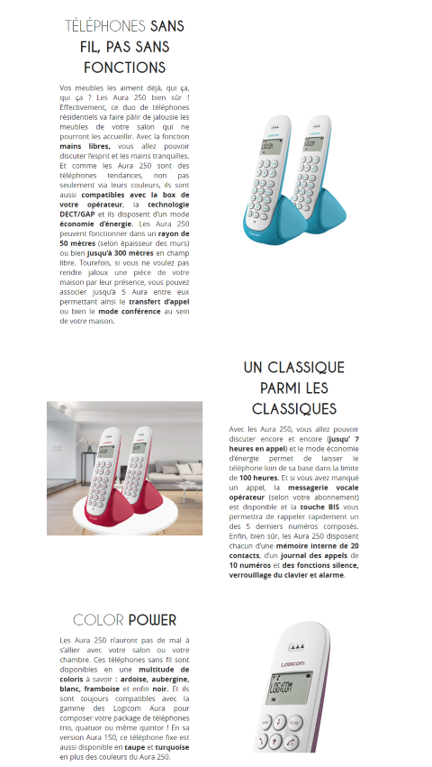 Acheter Téléphone Fixe Logicom Aura 250 Sans Fil - Fonction mains libres Maroc