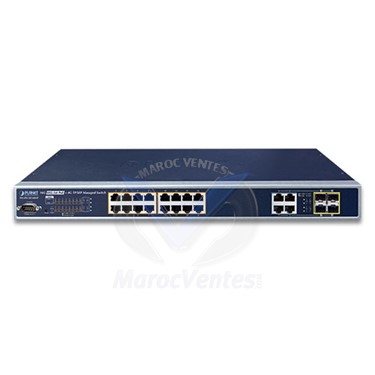 Switch géré combiné L2 + 16 ports 10/100 / 1000BASE-T 802.3at PoE + 4 ports Gigabit TP / SFP