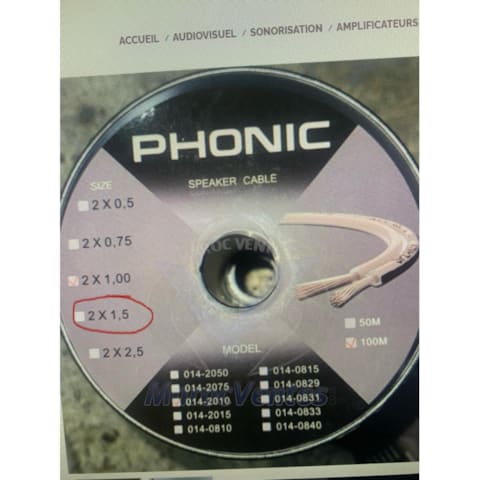 Phonic Câble Audio Blindé 2x1,5mm 0142010 - Bobine 100m 0142010