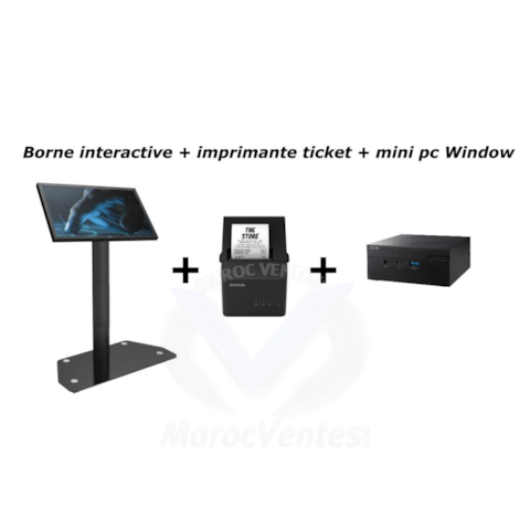 Kit File D'attente Complet Borne Tactile 22" IIyama Prolite T2252mts + Imprimante Ticket EPSON + Mini PC Windows T2252mts + Imprimante Epson + Mini pc