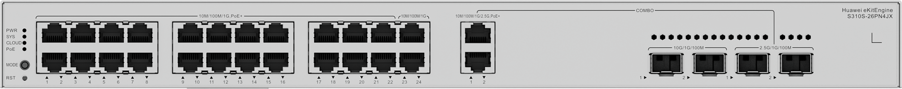 Switch S310S-26PN4JX (24*1000BASE-T (22*PoE+) 2*2.5GBASE-T Combo (PoE+) 2*10GE SFP+ 400 W PoE