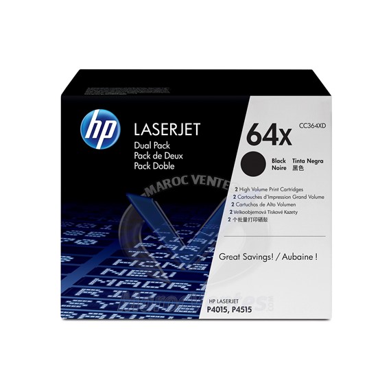 Pack de 2 Toners LaserJet 64X noire haute capacité 24 000 pages CC364XD