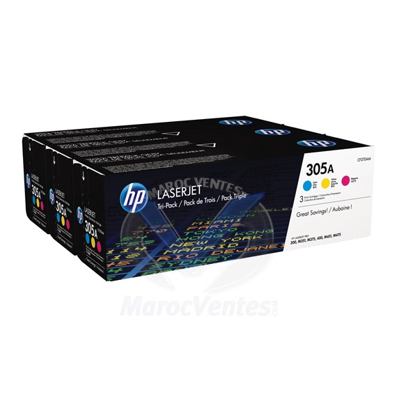 Cartouches de toner 305A LaserJet 3-pack cyan / magenta / jaune CF370AM