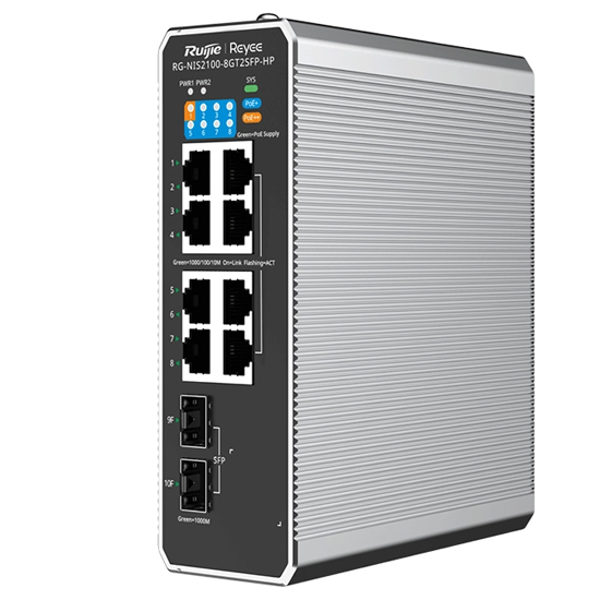 Reyee Switch Industriel 10 ports 8 PoE 2 SFP