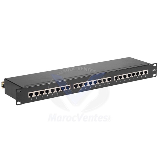 Panneau de brassage 24 ports Cat.6 STP, 1U,noir PB-CAT6