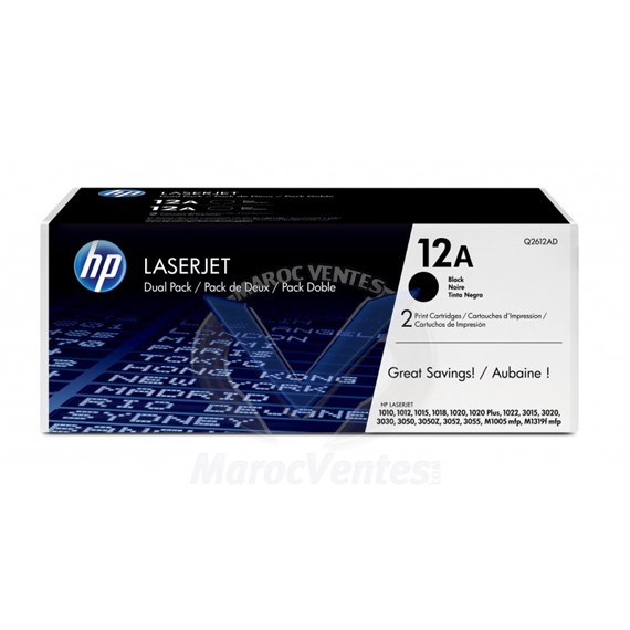 Cartouche de toner 12A 2-pack LaserJet Cartridge Noir Q2612AF