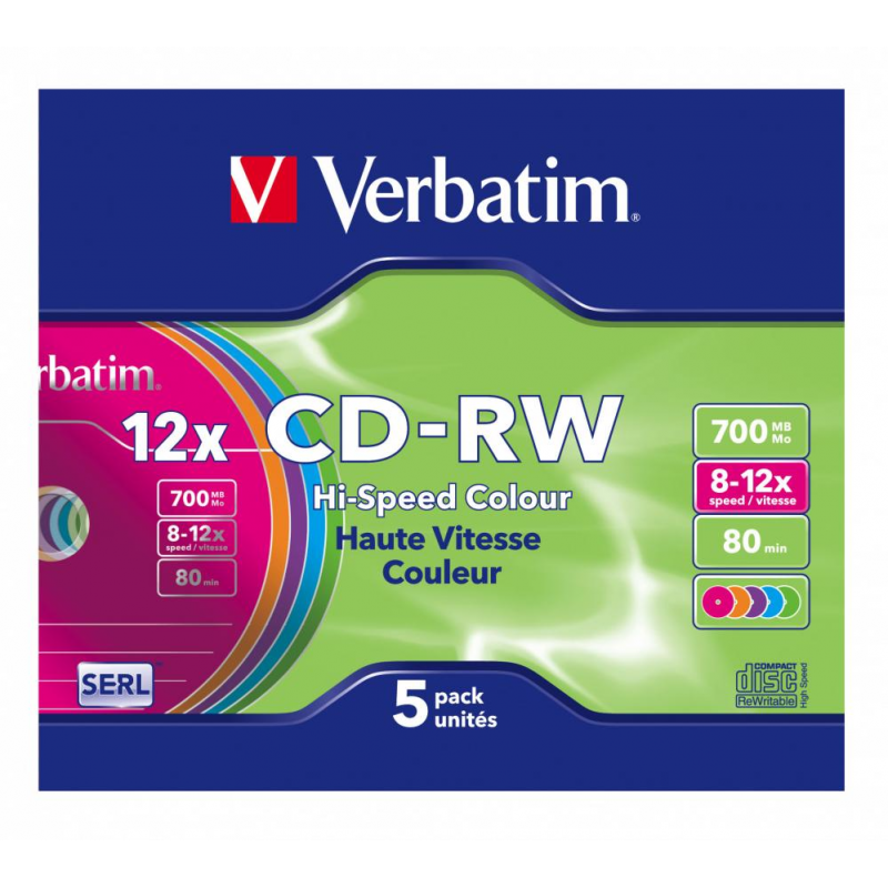CD-RW en Pack de 5 unités / Le prix est par CD-RW 43167