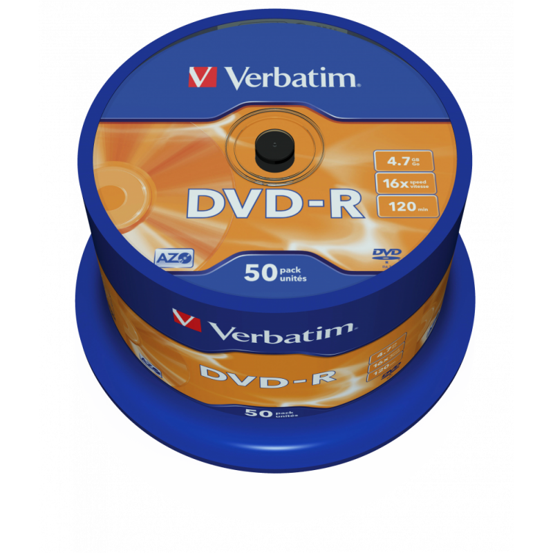 PACK DE 50 UNITÉS DVD-R 4.7GB 16x 120min VERBATIM 43548 43548