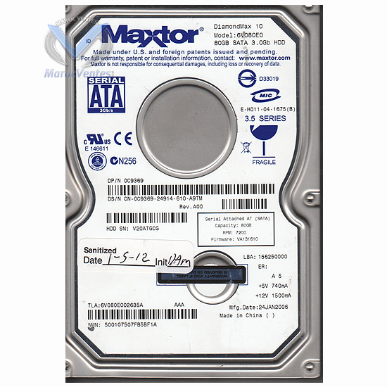 Disque Dur 80Go SATA/150 8Mo Cache-7200 Tours