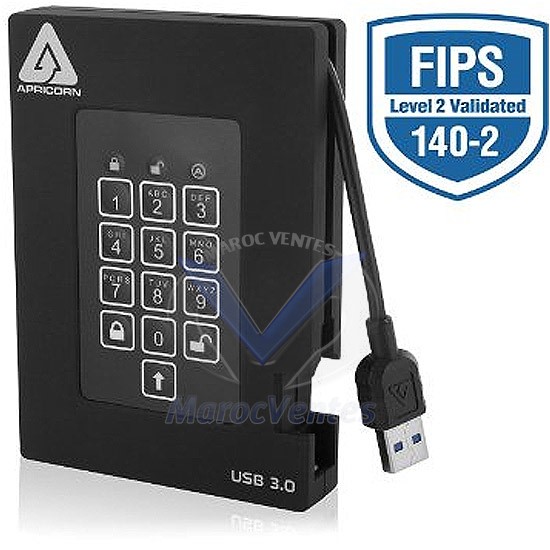 Apricorn Aegis Fortress FIPS 140-2 Level 2 Validated 500GB 256-Bit Encrypted USB 3 Hard Drive A25-3PL256-500F
