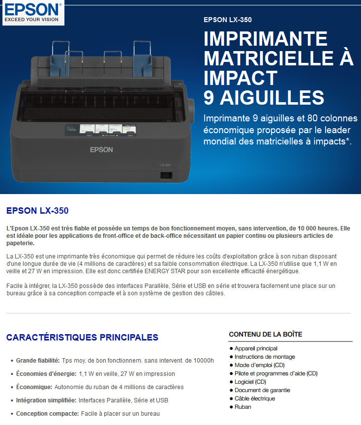 Epson LX 350 Imprimante matricielle - C11CC24031 - DakarStock