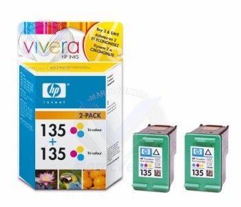 HP 135 Tri-colour Inkjet Print Cartridge 2-pack with Vivera Inks CB332HE