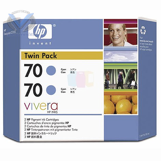 Cartouches d'encre cyan HP 70 130 ml (lot de 2) (CB343A)