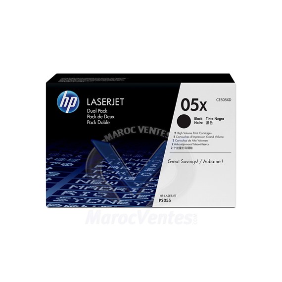 2 pack 05X toners noir LaserJet grande capacité authentiques 6 500 pages CE505XD
