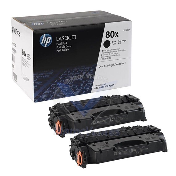 Pack de 2 cartouches de toner 80x noir 6900 pages original CF280XD