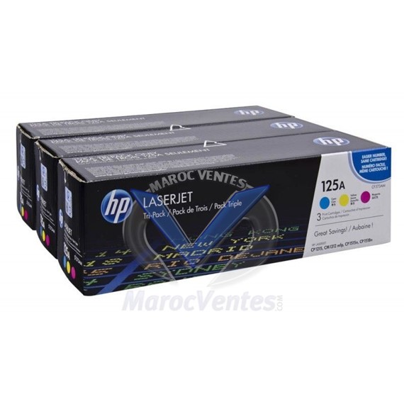 Cartouche de toner 125A Pack de 3 Toners Cyan/Magenta/Jaune Authentiques CF373AM