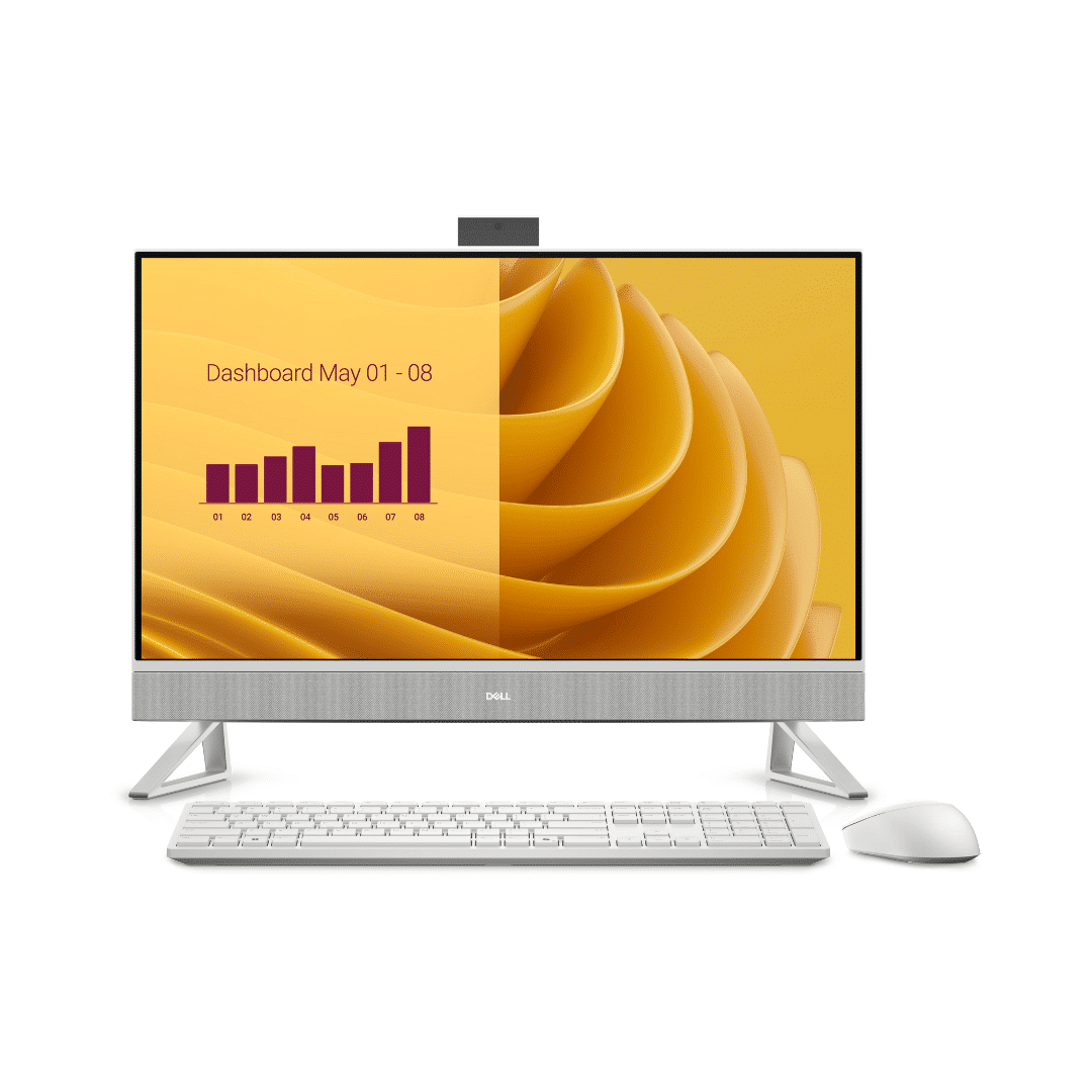 Dell All-in-One Pro 27  27" non tactile, FHD, grand angle de vue;  Intel Core 7 150U (12 Mo de cache, jusqu'à 5,40 GHz, 10 Core); 16GB 2 x 8 Go DDR5 5200 MT/s,  512GB SSD M.2 PCIe NVMe; Carte sans fil Intel® Wi-Fi 6E AX211, 802.11ax, 2x2, Bluetooth®; 3 po