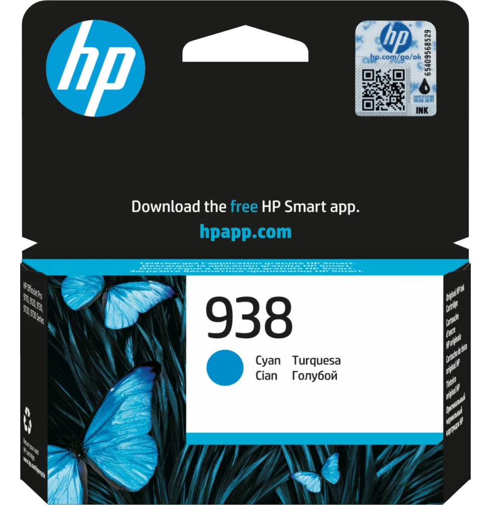 HP 938 Cyan Original Ink Cartridge 800 Pages pour OJ Pro 9730 & 9130 3Mois 4S6X5PE