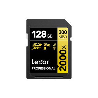 LEXAR CARTE SD SD2000X 128GB Professional 2000x SDHC™ UHS-II cards,up to 300MB/s read 260MB/s wr 12M LSD2000128G-BNNNG