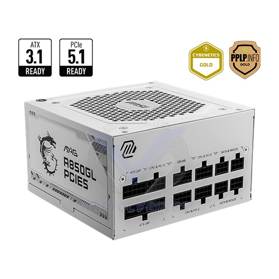 Alimentation MSI MAG A850GL PCIe5 Blanc 306-7ZP8A24-CE0