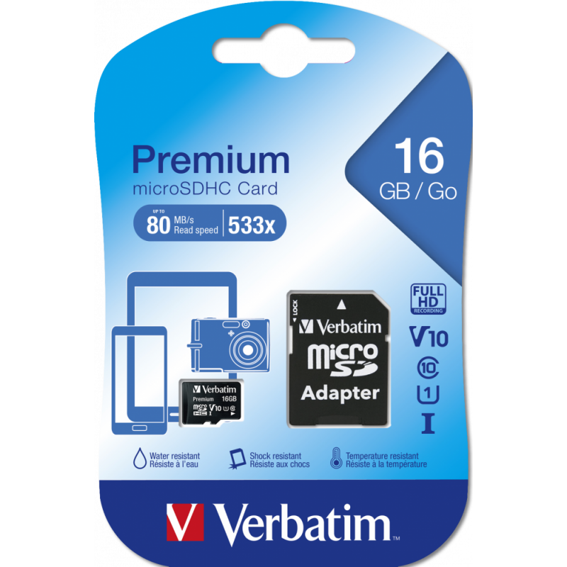 MicroSDHC 16 Go  Classe 10 avec adaptateur 44082