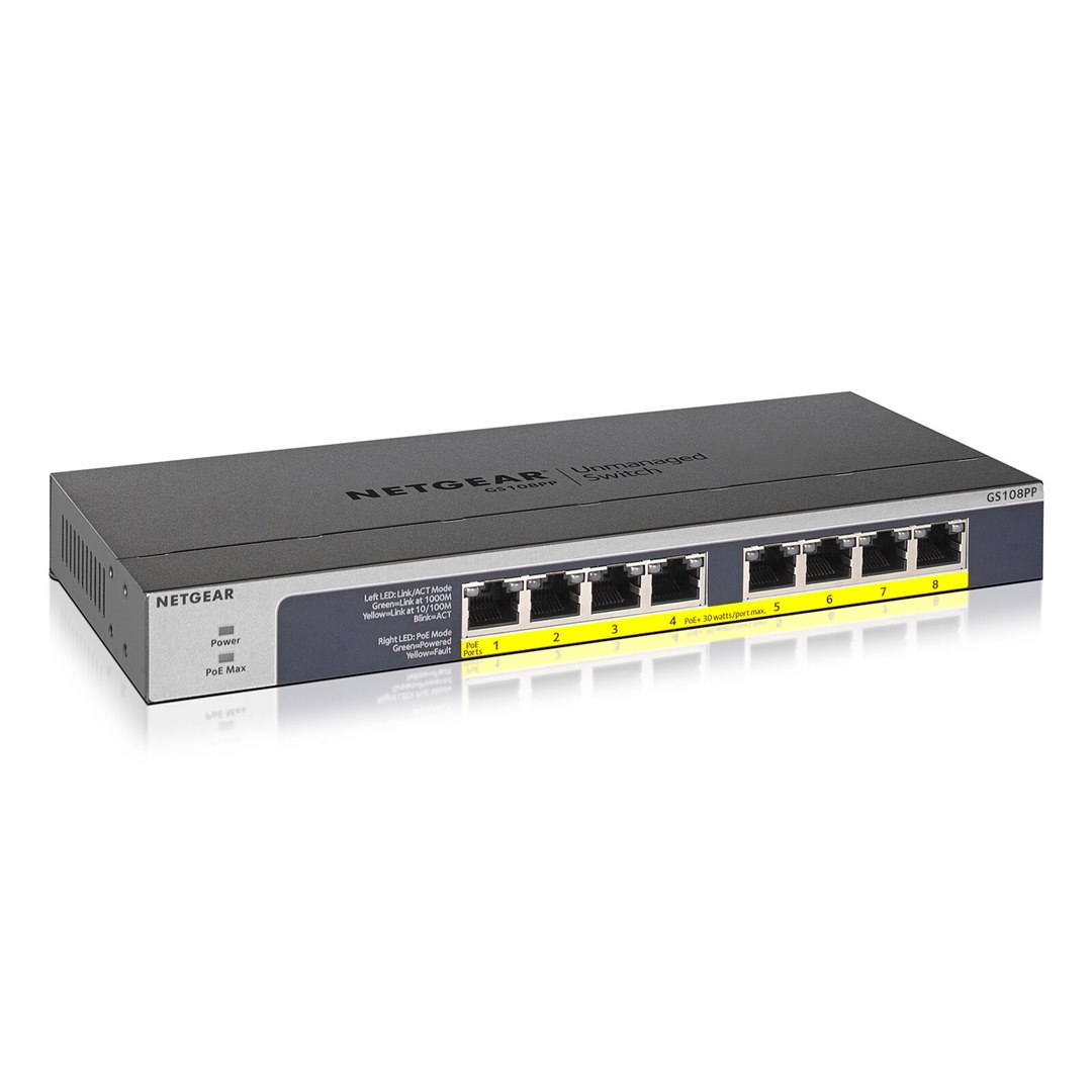 Switch PoE+ Haute Puissance 8 Ports Gigabit Ethernet Switch Non Manageable avec Technologie FlexPoE (123W)