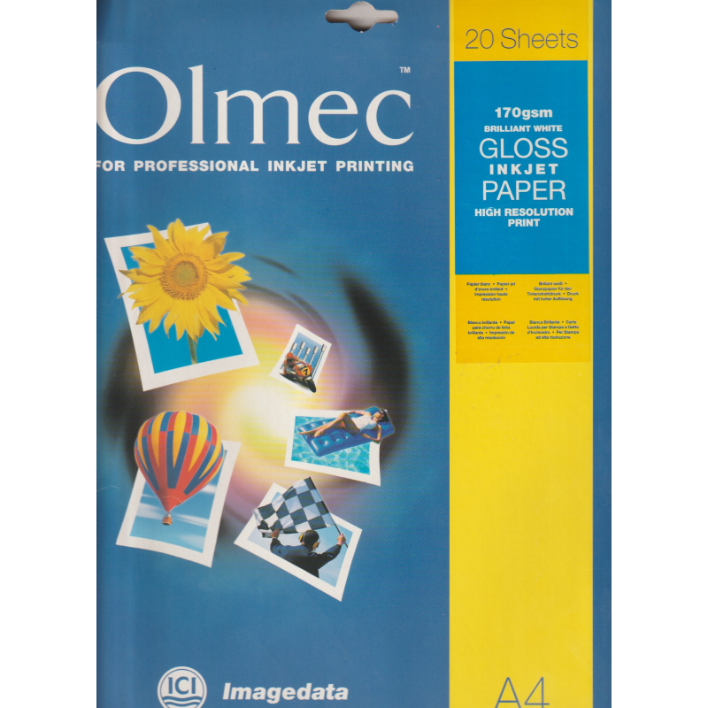 OLMEC - BRILLANT WHITE GLOSS INKJET PAPER HIGH RESOLUTION PRINT 170gsm - 20 FEUILLES OLM-300787