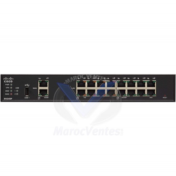 Routeur VPN avec 16 ports Gigabit Ethernet dont 8 ports POE et 2 port USB RV345P-K9-G5