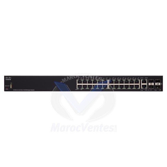 Switch 24 x 10/100 + 2 x combo Gigabit Ethernet/Gigabit SFP + 2 x Gigabit SFP SF250-24-K9-UK