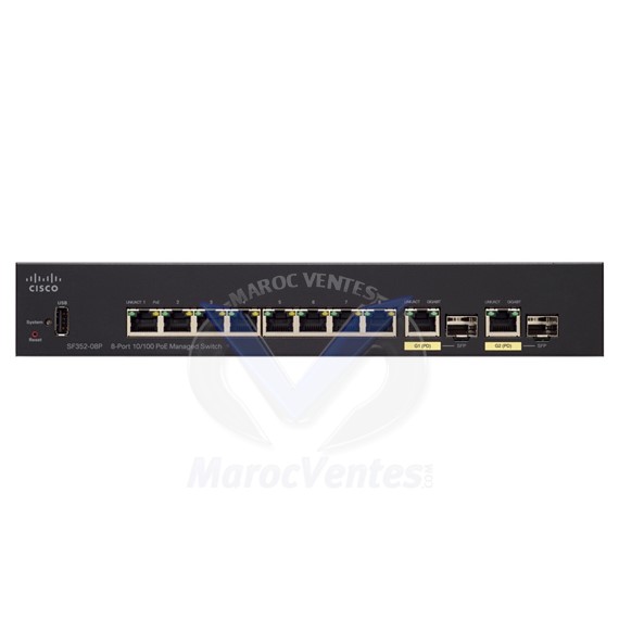 Switch 8 x 10/100 (PoE+) + 2 x combo Gigabit Ethernet/Gigabit SFP SF352-08P-K9-UK