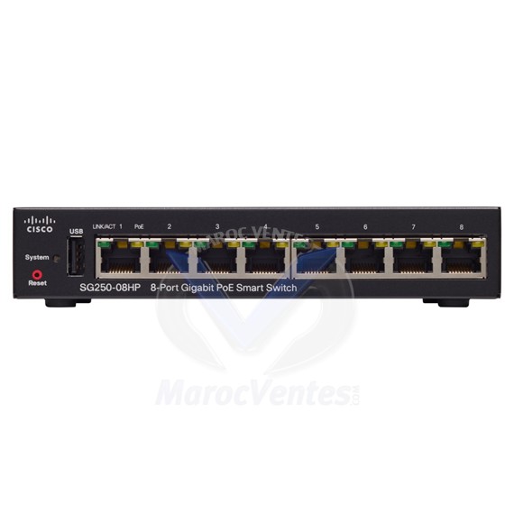 Switch Gigabit manageable 8 ports 10/100/1000 PoE+ SG250-08HP-K9-EU
