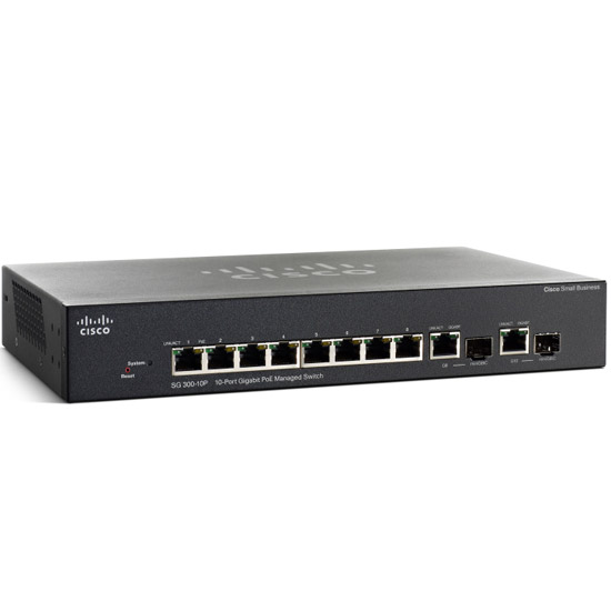 Switch Gigabit Manageable SG300-10PP8 ports 10/100/1000 PoE+ 62W + 2 Ports Combo mini-GBIC