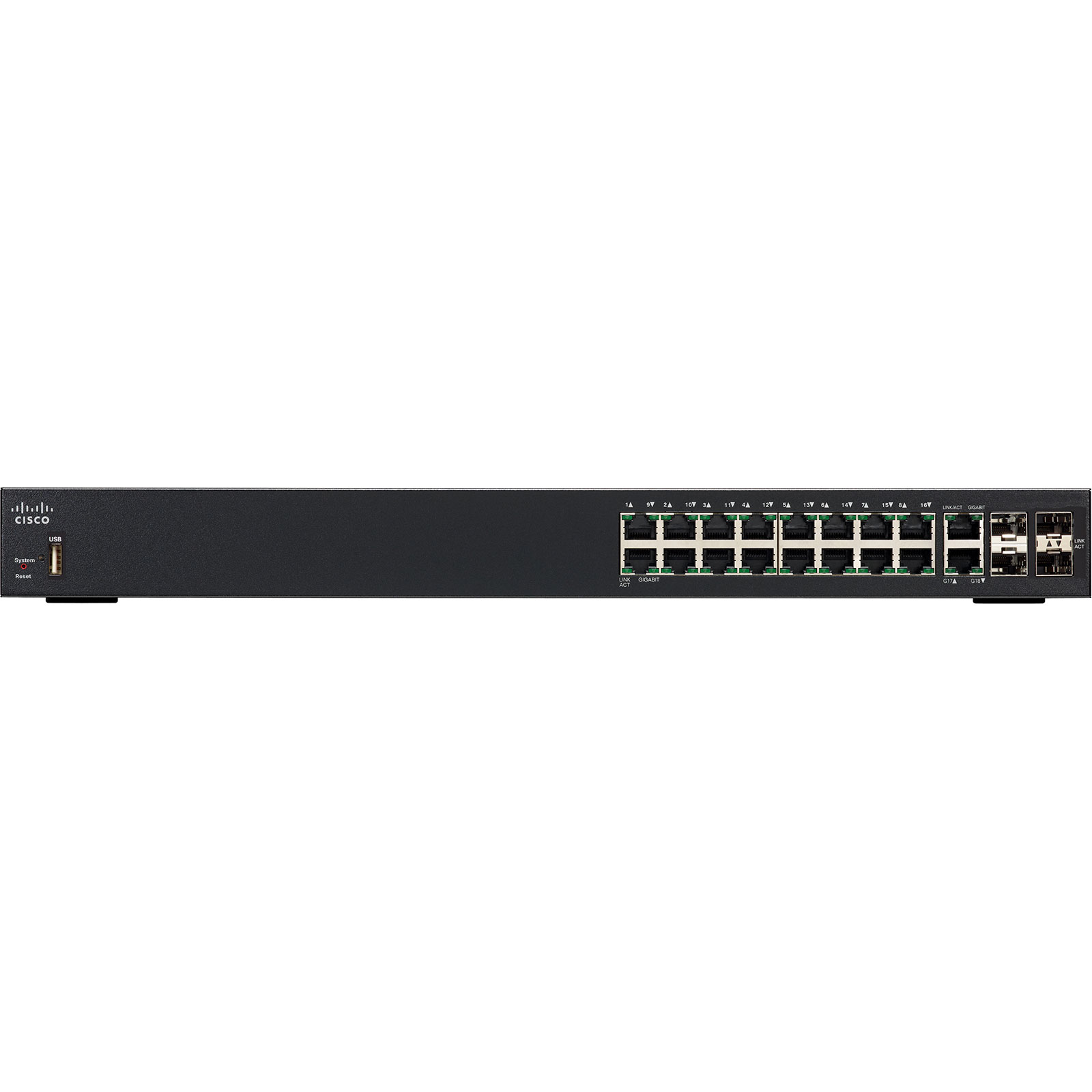 Switch 16 ports Gigabit + 2 ports combo Gigabit Ethernet / SFP + 2 ports SFP