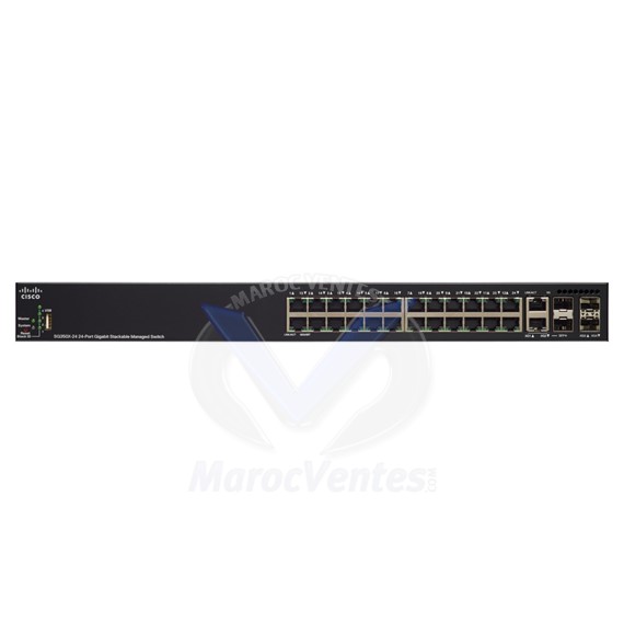 Switch Stackable Gigabit 24 ports 10/100/1000 PoE+ avec 4 x 10 Gigabit Ethernet (2 x 10GBase-T/SFP+ combo + 2 x SFP+) SG350X-24MP-K9-EU