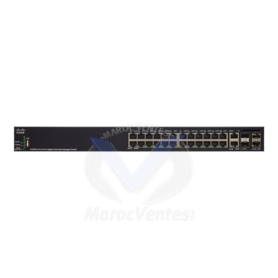 Switch Géré - 24 x 10/100/1000 (PoE +) + 2 x combo SFP 10 Gigabit + + 2 SFP + 10 Gigabit SG350X-24MP-K9-UK