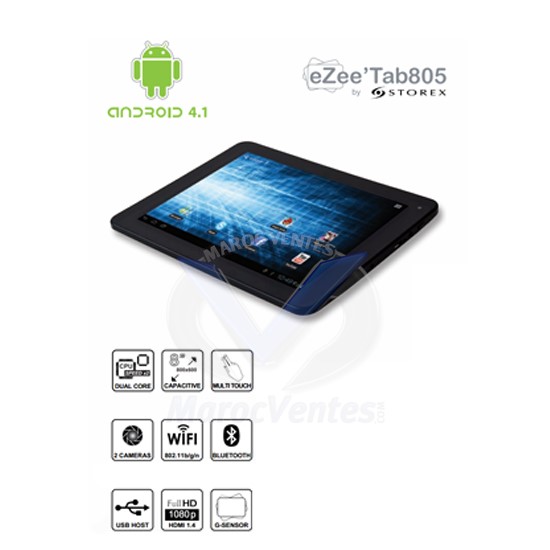 Tablette tactile 8" (20,32 cm) Rockchip 3066 Cortex A9 Dual core 1.6 GHz 8 Go Android TAB805