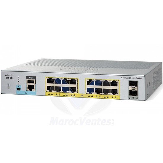Catalys 2960L Switch PoE+ 16 ports 10/100/1000 Mbps + 2 ports SFP WS-C2960L-16PS-LL