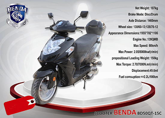 Scooter Benda Couleur Noir ou Gris